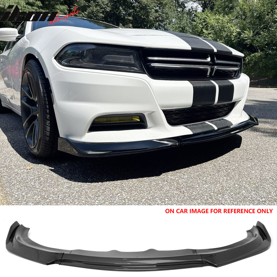 2015-2023 Dodge Charger IKON V2 Style Carbon Fiber Print Front Bumper Lip PP 3PCS