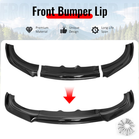 Fits 15-23 Dodge Charger IKON V2 Front Bumper Lip Spoiler Gloss Black PP 3PCS
