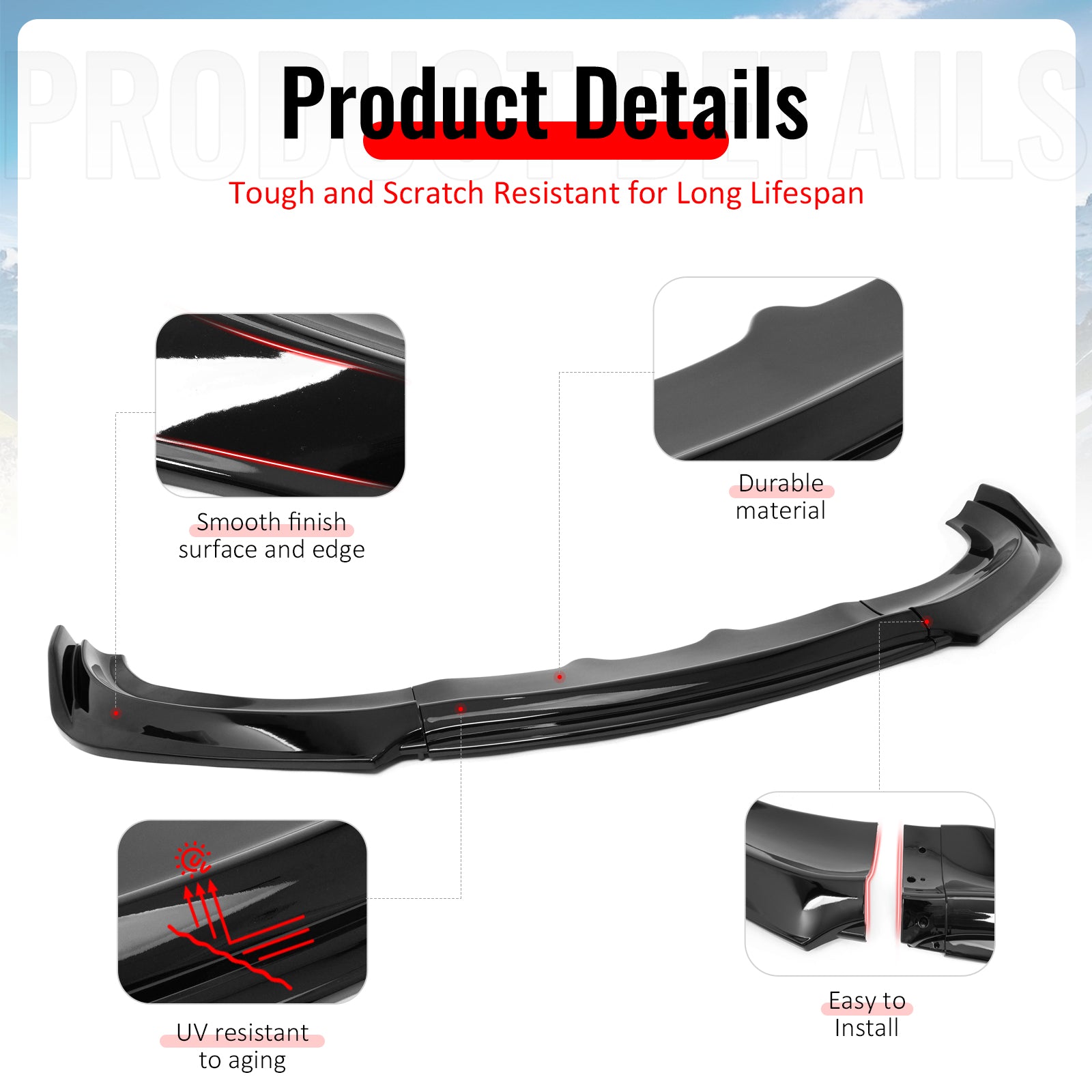 Fits 15-23 Dodge Charger IKON V2 Front Bumper Lip Spoiler Gloss Black PP 3PCS