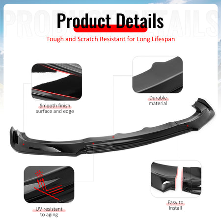 Fits 15-23 Dodge Charger IKON V2 Front Bumper Lip Spoiler Gloss Black PP 3PCS