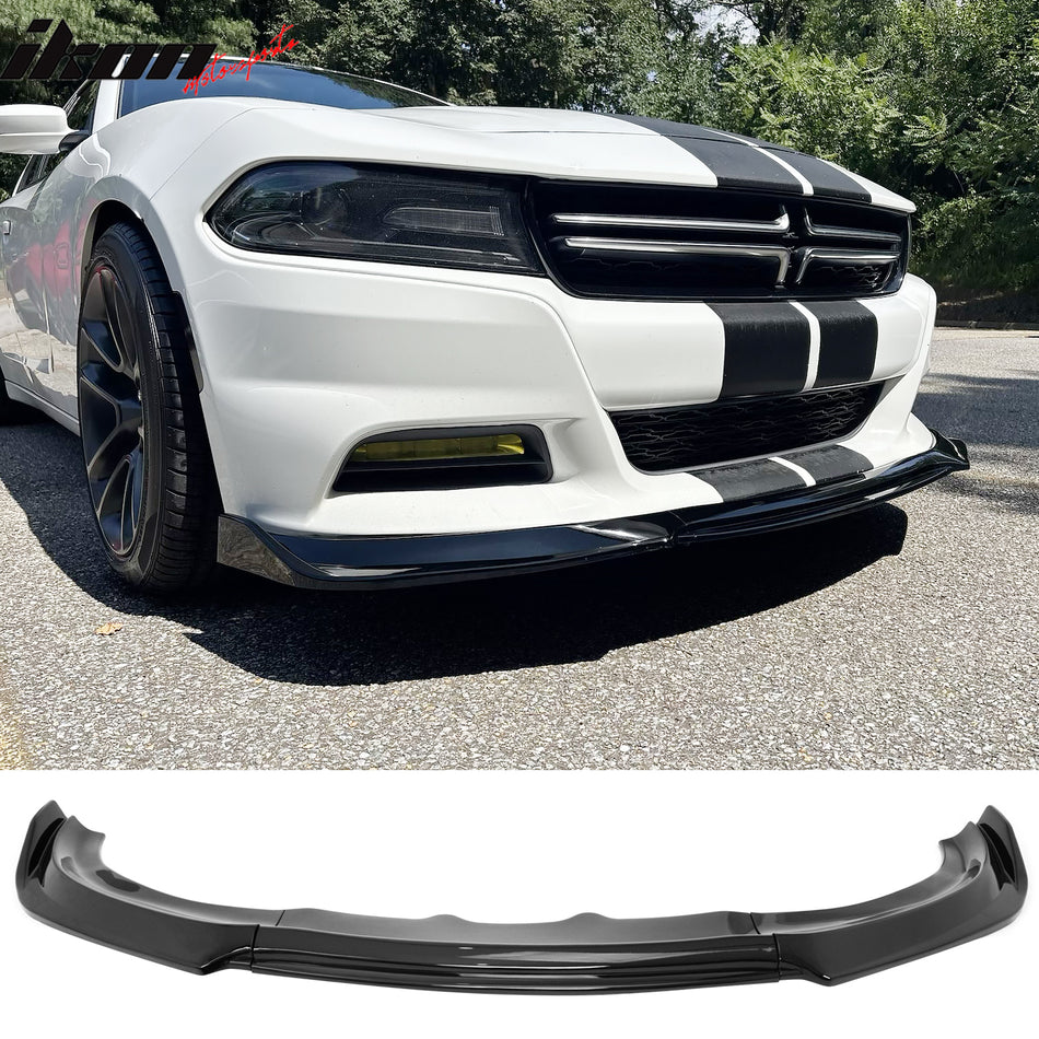 2015-2023 Dodge Charger IKON V2 Style Gloss Black Front Bumper Lip PP 3PCS