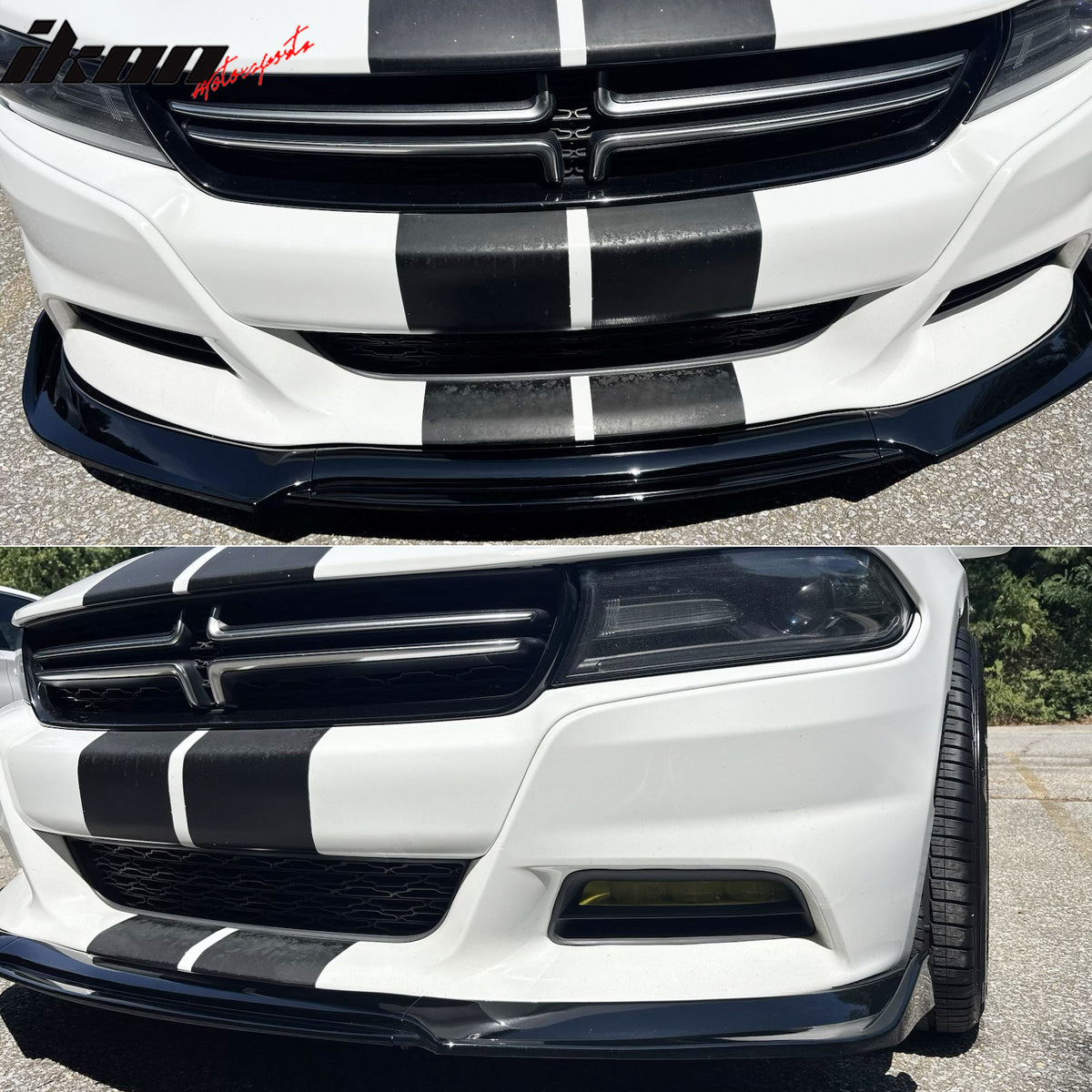 Fits 15-23 Dodge Charger IKON V2 Front Bumper Lip Spoiler Gloss Black PP 3PCS