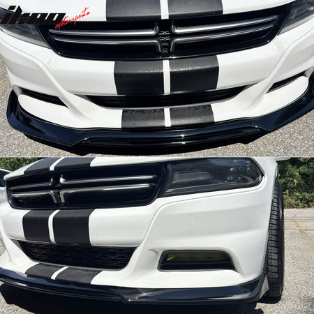 Fits 15-23 Dodge Charger IKON V2 Front Bumper Lip Spoiler Gloss Black PP 3PCS