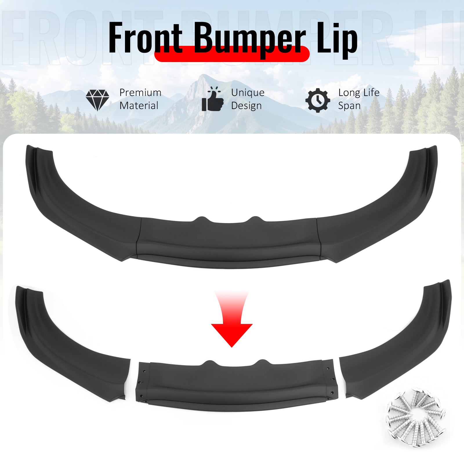 Fits 15-23 Dodge Charger IKON V2 Front Bumper Lip Spoiler Matte Black PP 3PCS