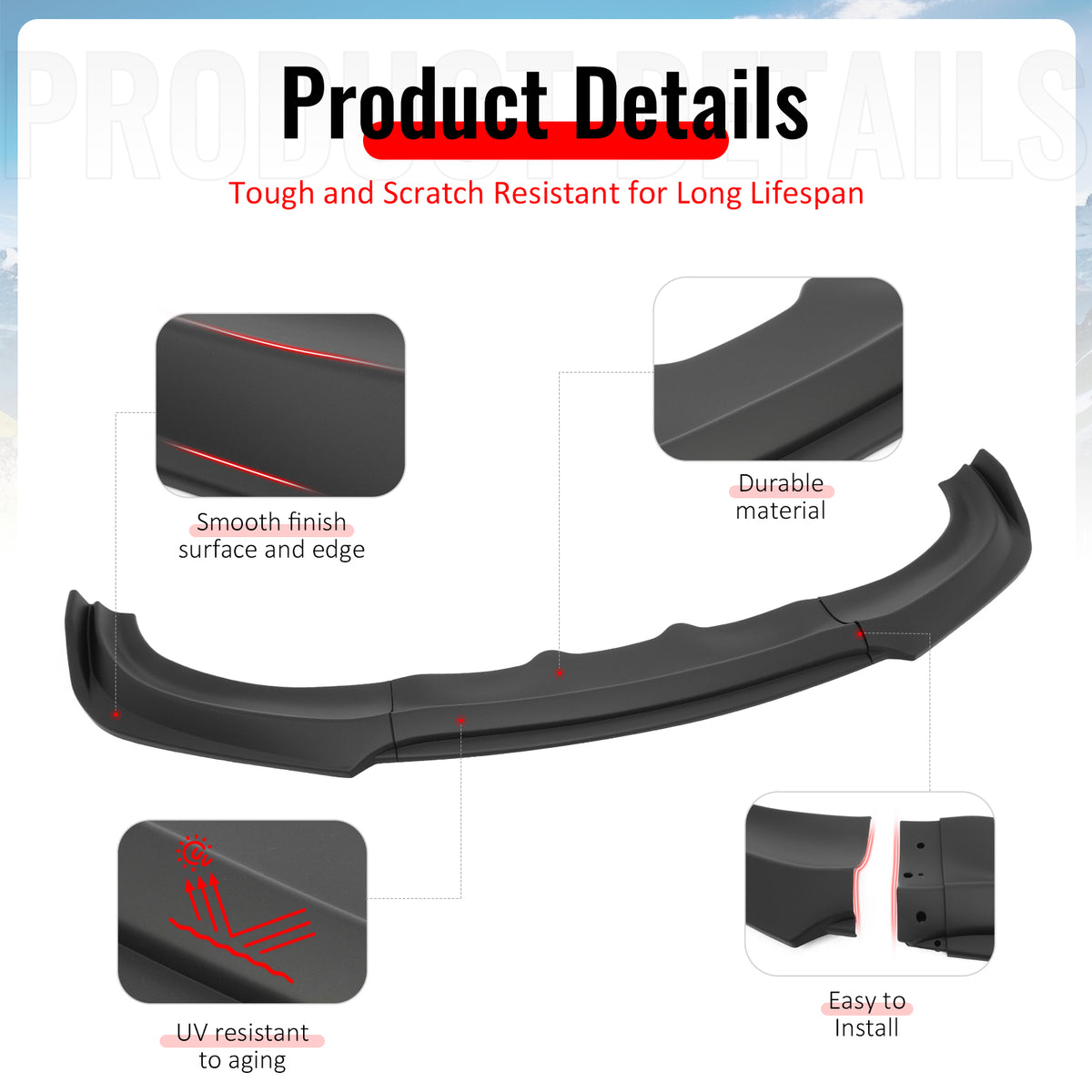 Fits 15-23 Dodge Charger IKON V2 Front Bumper Lip Spoiler Matte Black PP 3PCS