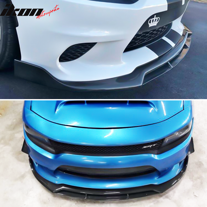 IKON MOTORSPORTS, Front Lip Compatible With 2015-2023 Dodge Charger SRT, V2 Style Front Bumper Lip 4PC Set