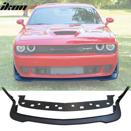 IKON MOTORSPORTS Front Full Bumper Cover w/ Grille & Lip Whole Package Kit, Compatible with 2015-2023 Dodge Challenger Hellcat, Unpainted Black PP