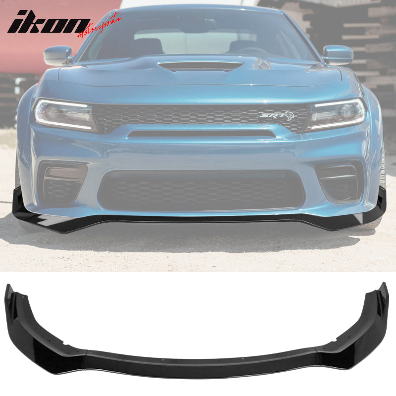IKON MOTORSPORTS, Front Bumper Lip Compatible with 2020-2023 Dodge Charger Widebody, IKON V1 Style 3 PCS Front Bumper Protector Body Kits ABS