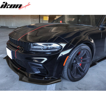 IKON MOTORSPORTS Front Bumper Lip, Compatible with 2021-2024 Dodge Durango SRT Hellcat, IKON Style ABS Plastic Air Dam Chin Spoiler Protector Splitter 4PC