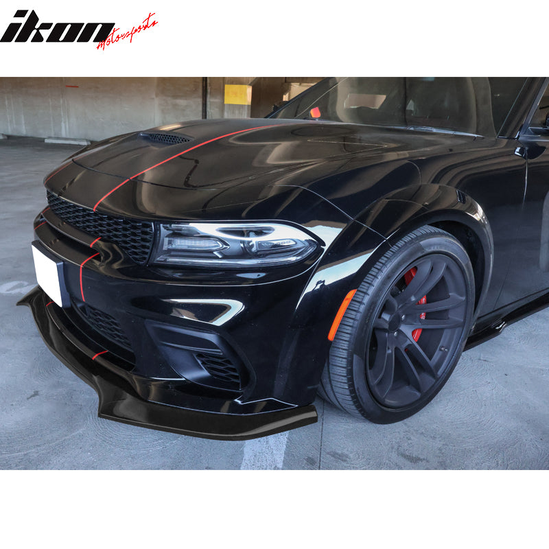 IKON MOTORSPORTS Front Bumper Lip, Compatible with 2021-2024 Dodge Durango SRT Hellcat, IKON Style ABS Plastic Air Dam Chin Spoiler Protector Splitter 4PC