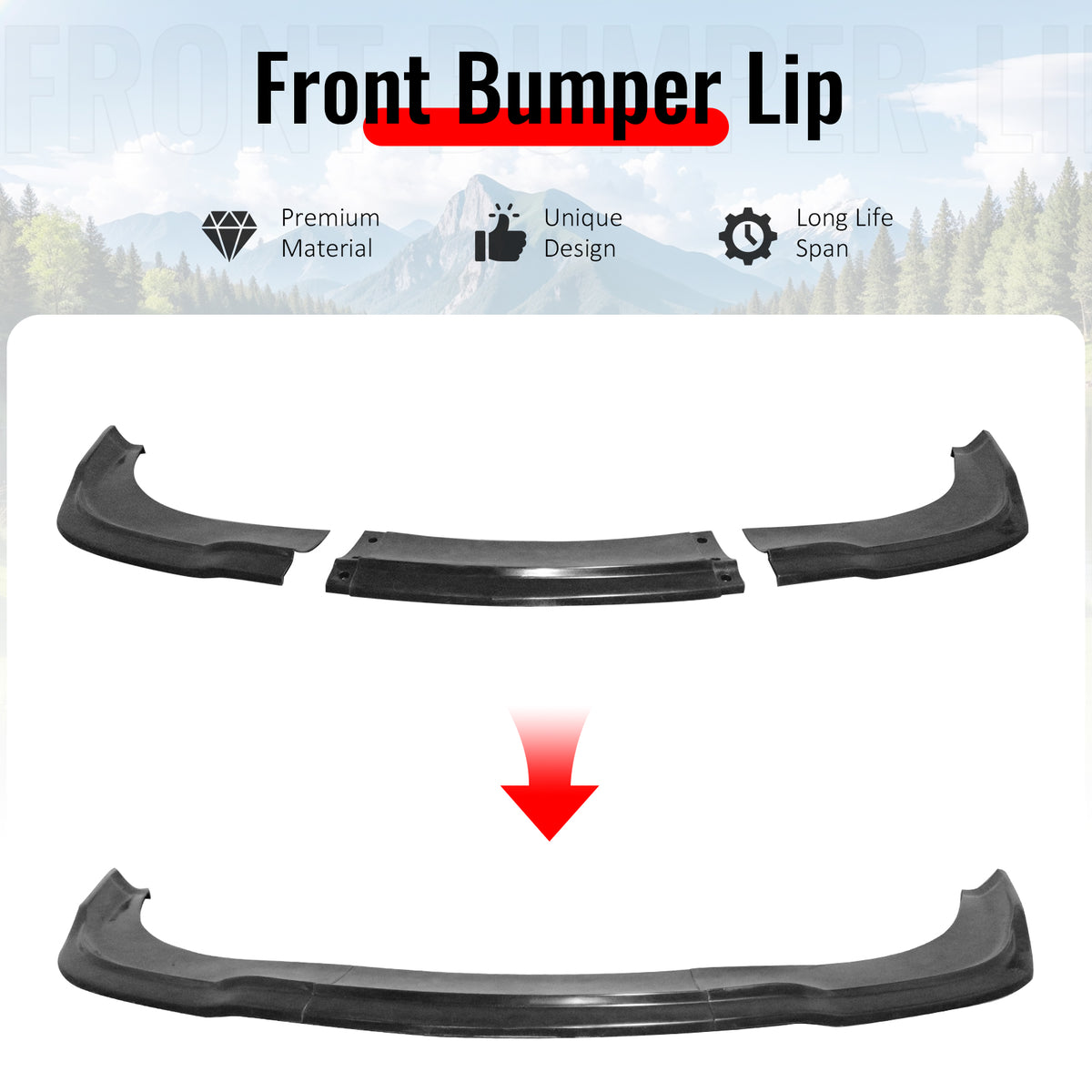 For 11-20 Dodge Grand Caravan CK Style Front Bumper Lip Spoiler Unpainted PU 3PC