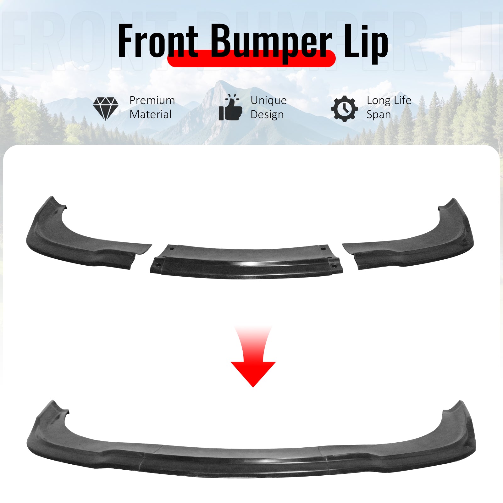 For 11-20 Dodge Grand Caravan CK Style Front Bumper Lip Spoiler Unpainted PU 3PC