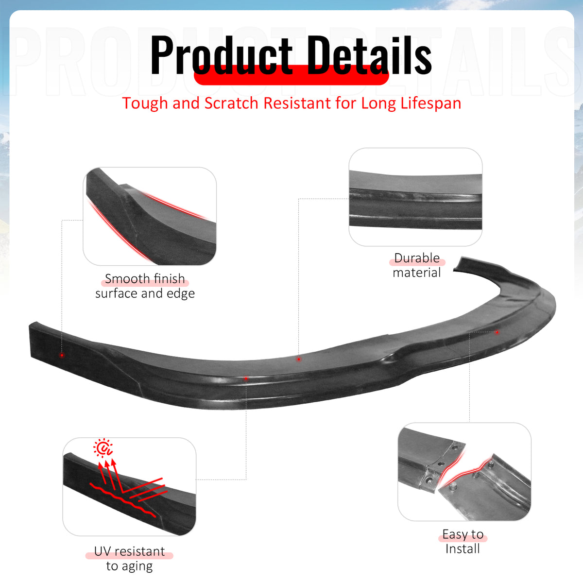 For 11-20 Dodge Grand Caravan CK Style Front Bumper Lip Spoiler Unpainted PU 3PC