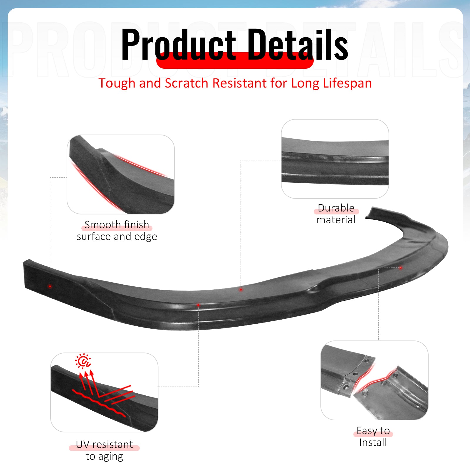 For 11-20 Dodge Grand Caravan CK Style Front Bumper Lip Spoiler Unpainted PU 3PC