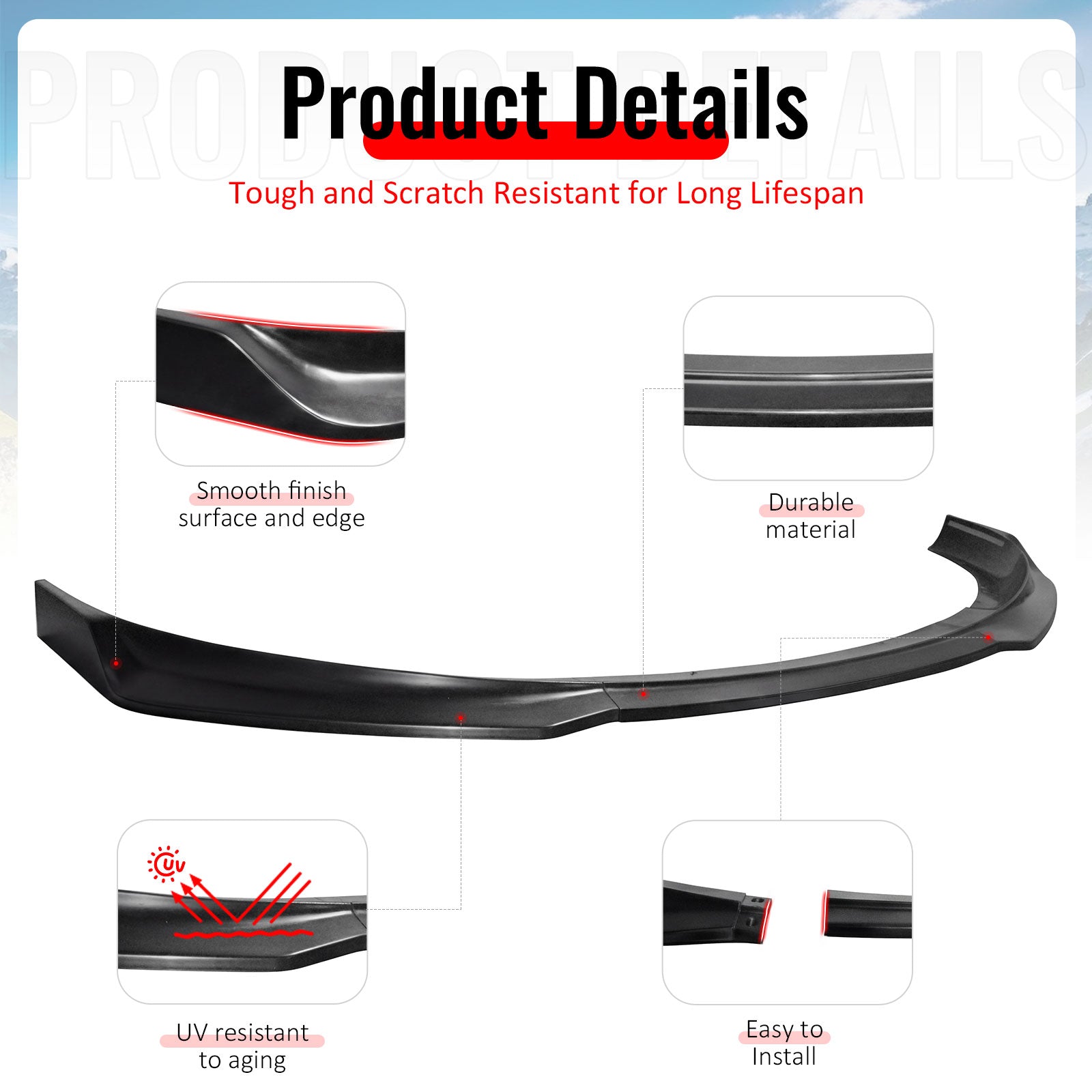 Fits 13-16 Dodge Dart IKCS Style PU Front Bumper Lip Chin Spoiler Unpainted 3PCS