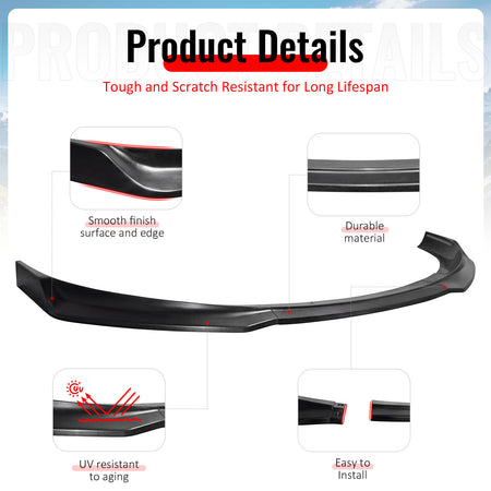 Fits 13-16 Dodge Dart IKCS Style PU Front Bumper Lip Chin Spoiler Unpainted 3PCS