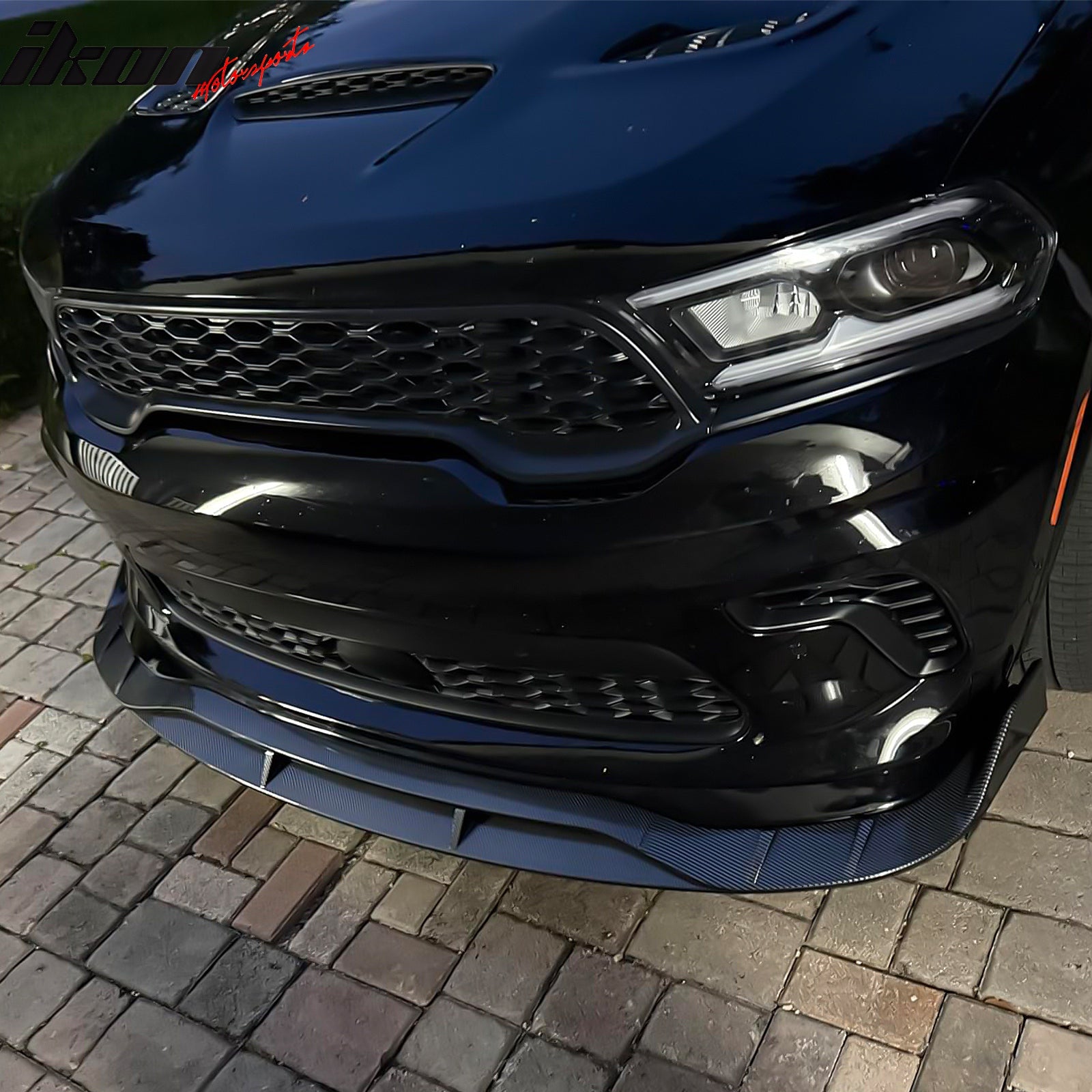 Fits 21-26 Dodge Durango Hellcat Front Bumper Lip Carbon Fiber Print Spoiler 4PC