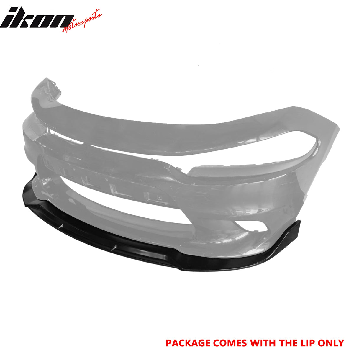 IKON MOTORSPORTS Front Bumper Lip, Compatible with 2015-2022 Dodge Charger SRT & Scat Pack, V2 Style Unpainted Black PU Polyurethane Air Dam Chin Spoiler Protector Splitter
