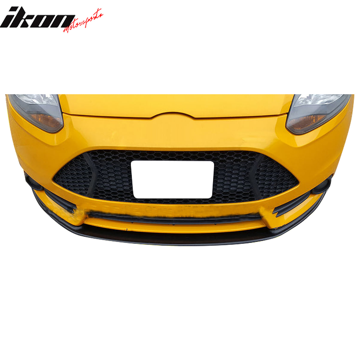 IKON MOTORSPORTS Front Bumper Lip, Compatible with 2013-2014 Ford Focus ST, Splitter Style Unpainted Black PU Polyurethane Air Dam Chin Spoiler Protector Splitter