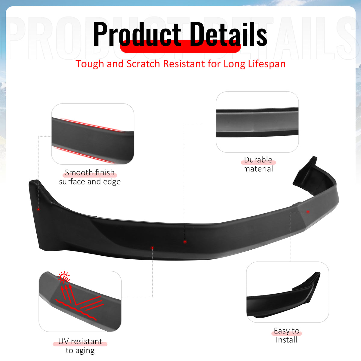 Fits 05-09 Ford Mustang V6 3C Style Front Bumper Lip Spoiler Chin PU Unpainted
