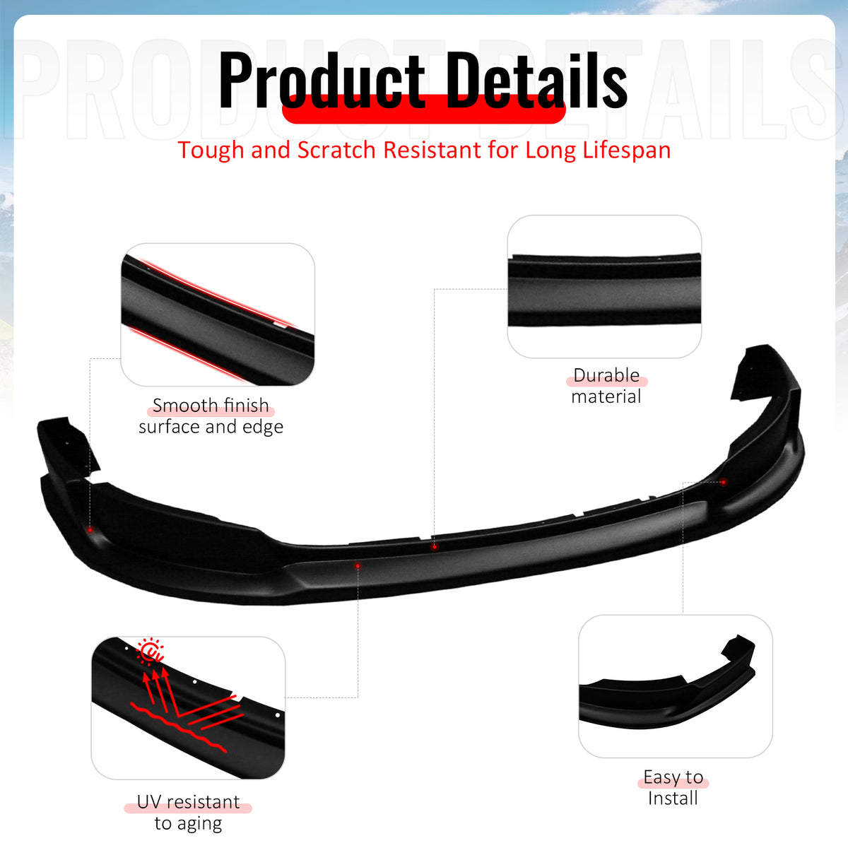 Fits 13-14 Ford Mustang V6 & GT RTR Style Front Bumper Lip Spoiler PU Unpainted