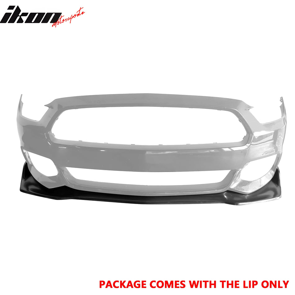 IKON MOTORSPORTS Front Bumper Lip, Compatible with 2015-2017 Ford Mustang, MDA V2 Style Unpainted Black PU Polyurethane Air Dam Chin Spoiler Protector Splitter