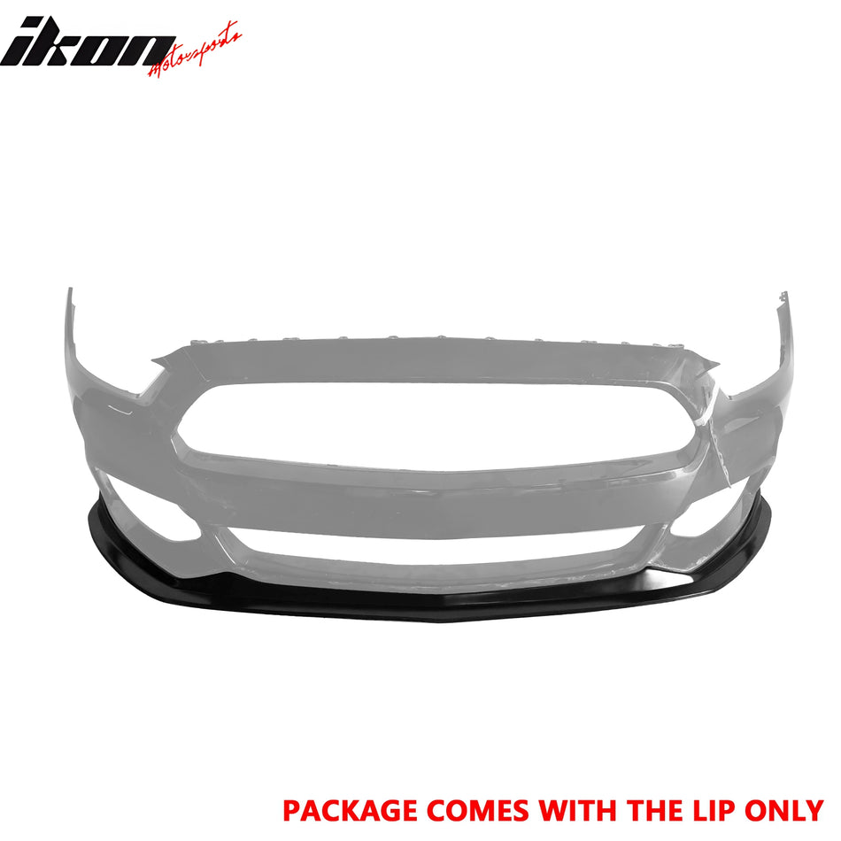 IKON MOTORSPORTS Front Bumper Lip, Compatible with 2015-2017 Ford Mustang, MDA Style Unpainted Black PU Polyurethane Air Dam Chin Spoiler Protector Splitter