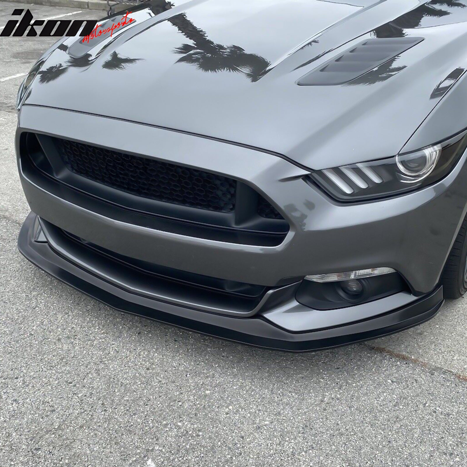 IKON MOTORSPORTS Front Bumper Lip, Compatible with 2015-2017 Ford Mustang, MDA Style Unpainted Black PU Polyurethane Air Dam Chin Spoiler Protector Splitter