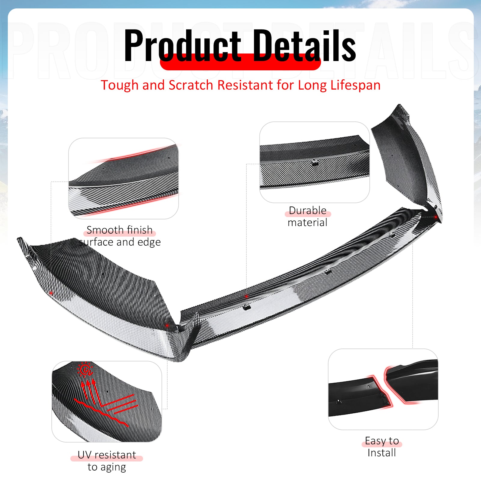 Fits 14-19 Ford Fiesta ST & ST Line IKON Front Bumper Lip Carbon Fiber Print 3PC
