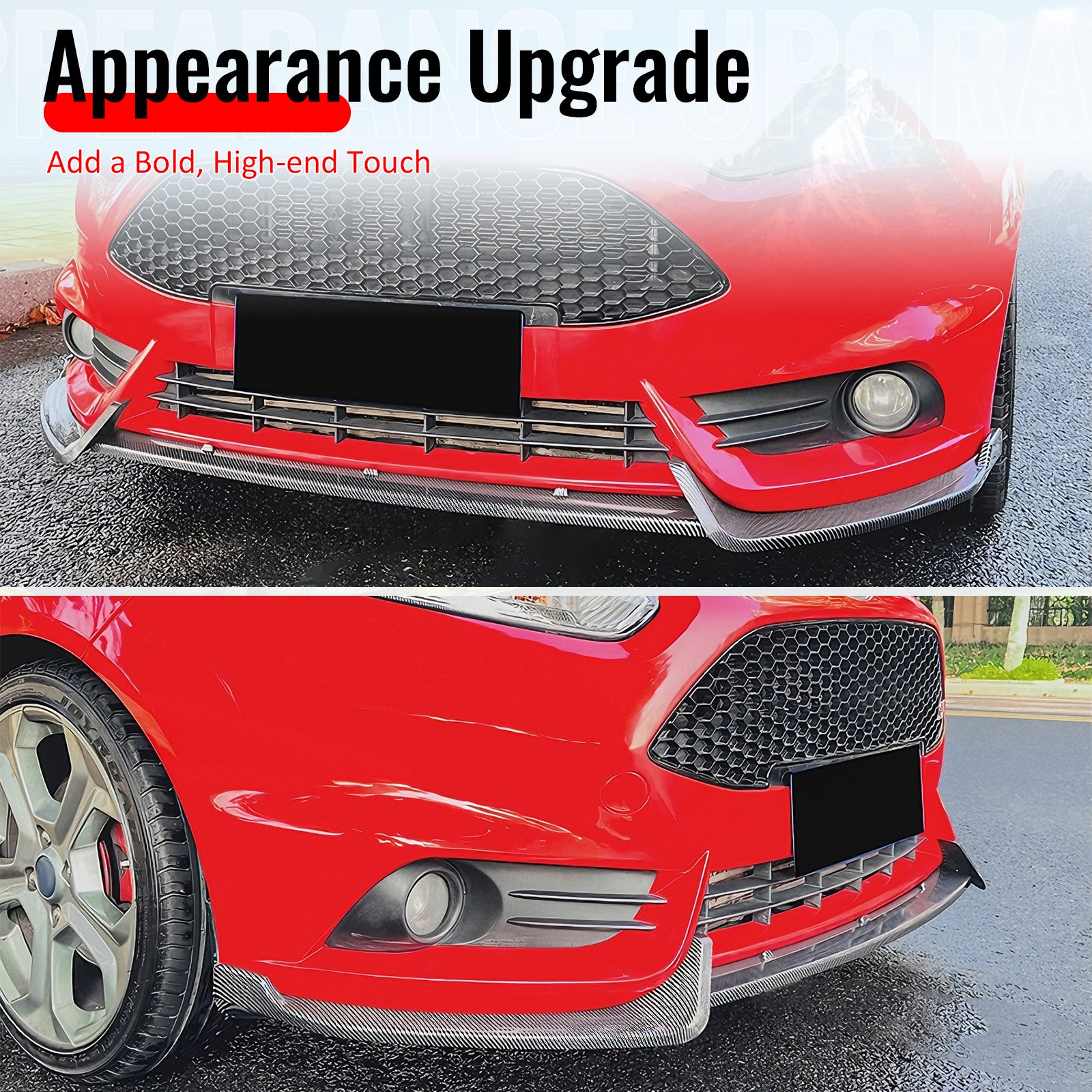 Fits 14-19 Ford Fiesta ST & ST Line IKON Front Bumper Lip Carbon Fiber Print 3PC