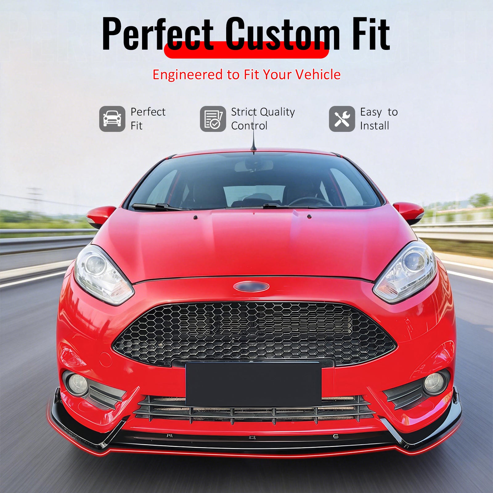 IKON MOTORSPORTS Front Bumper Lip Splitters, Compatible with 2014-2019 Ford Fiesta ST & ST Line, IKON Style Gloss Black ABS Plastic Air Dam Chin Spoiler Protector Splitter 3PCS