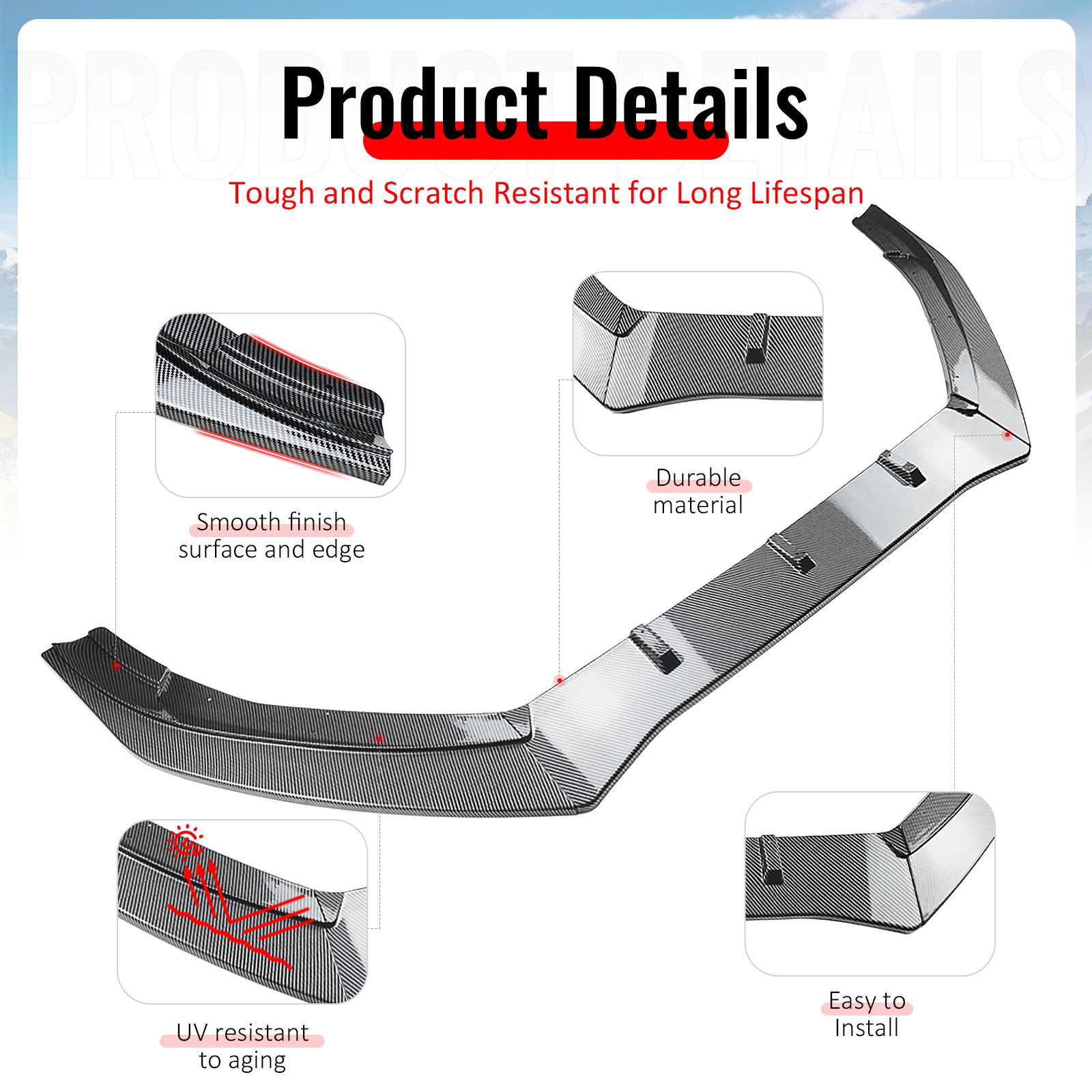 Fits 16-18 Ford Focus RS IKON Style Front Bumper Lip ABS Carbon Fiber Print 3PCS