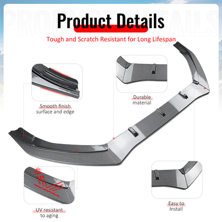 Fits 16-18 Ford Focus RS IKON Style Front Bumper Lip ABS Carbon Fiber Print 3PCS