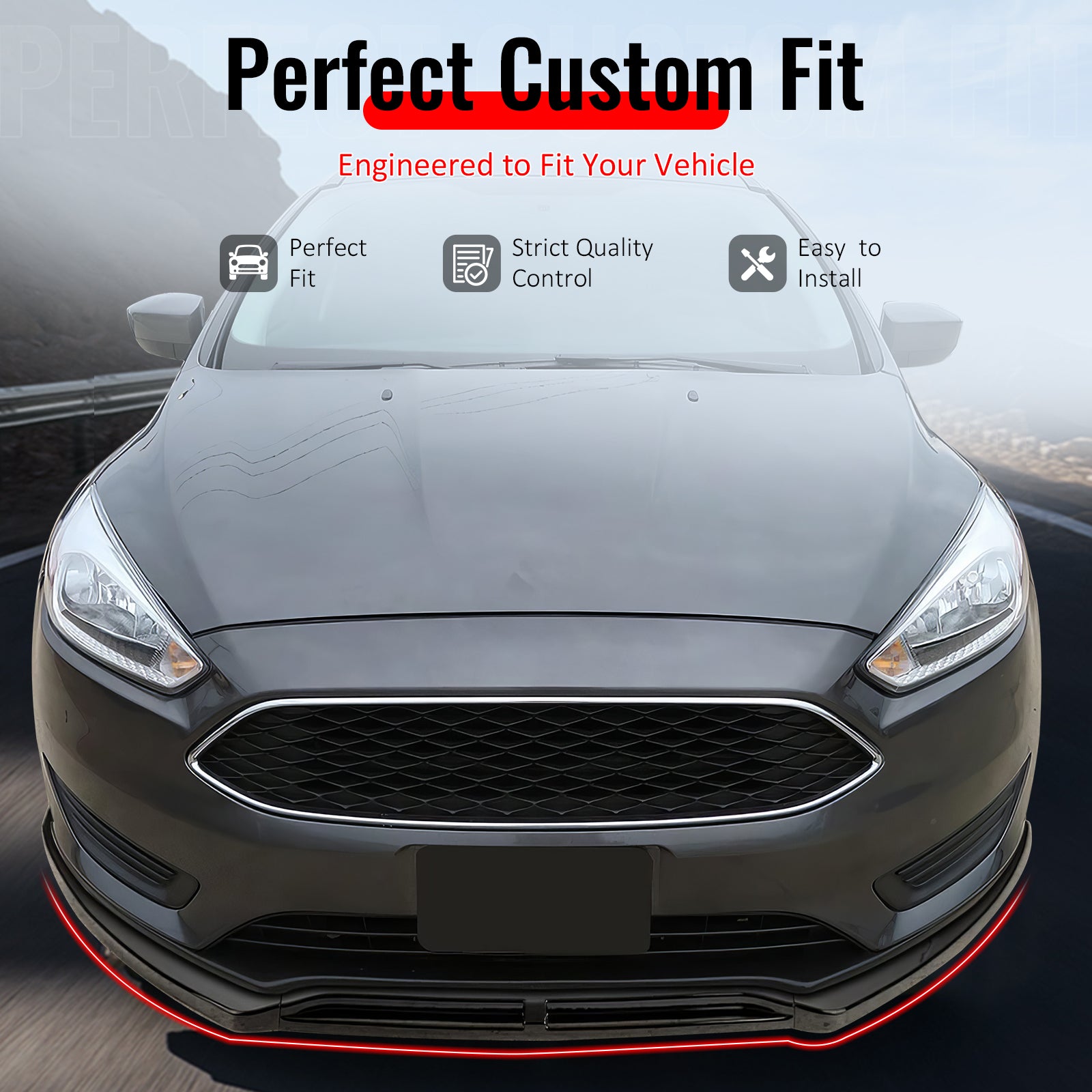 IKON MOTORSPORTS Front Bumper Lip, Compatible with 2015-2018 Ford Focus Sedan & Hatchback, Carbon Fiber Print PP IKON Style Air Dam Chin Spoiler Protector Splitter 3PCS