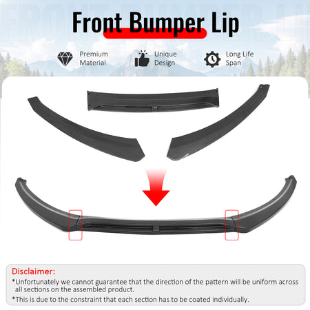 Fits 15-18 Ford Focus IKON Style Front Bumper Lip Carbon Fiber Print PP 3PCS Set