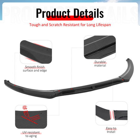 Fits 15-18 Ford Focus IKON Style Front Bumper Lip Carbon Fiber Print PP 3PCS Set