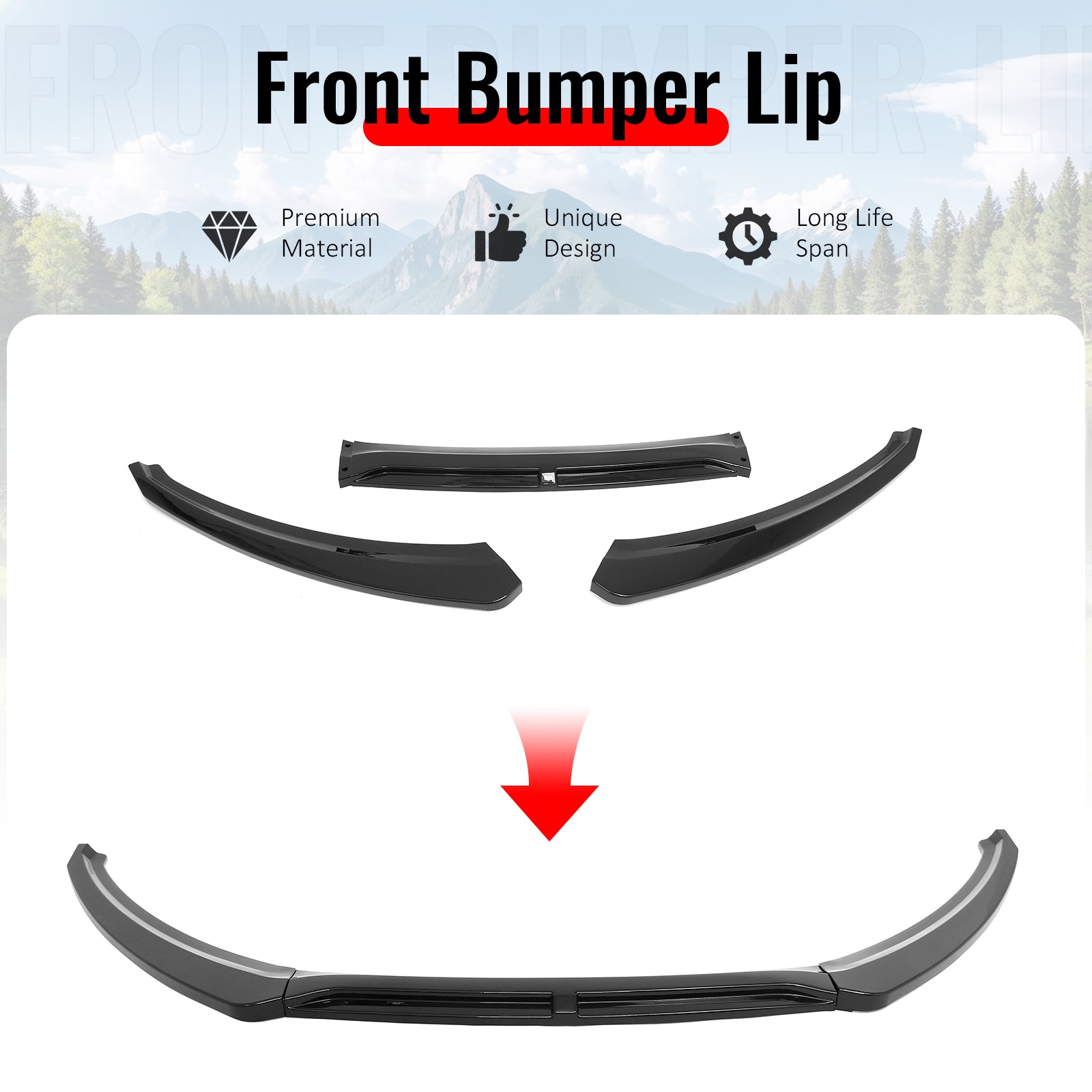 Fits 15-18 Ford Focus IKON Style Front Bumper Lip Spoiler Gloss Black PP 3PCS
