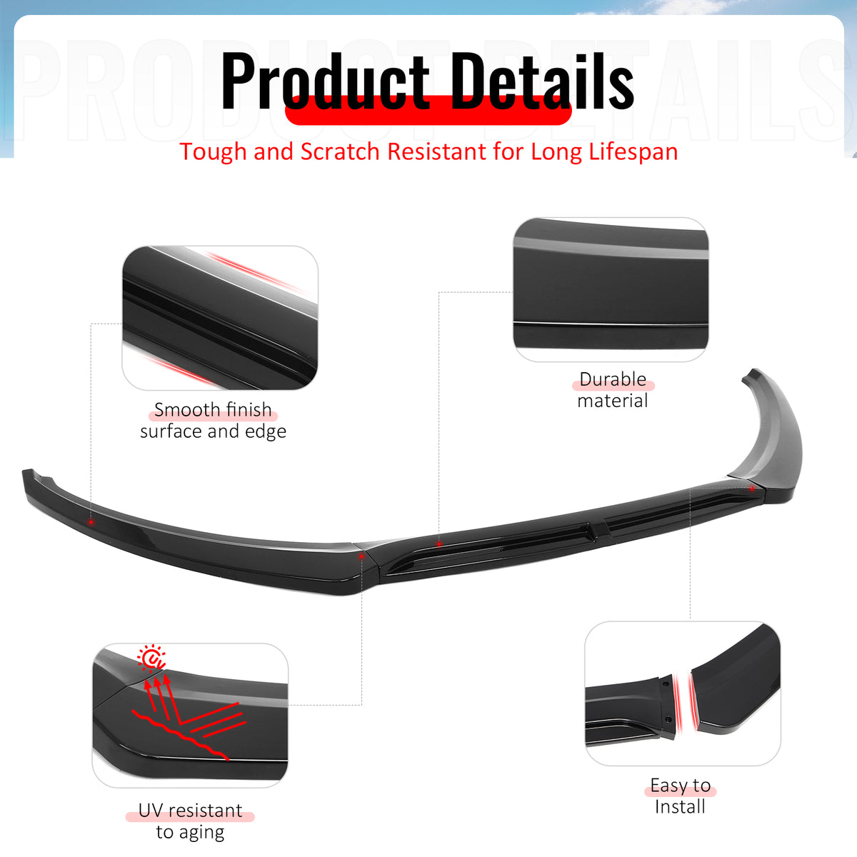Fits 15-18 Ford Focus IKON Style Front Bumper Lip Spoiler Gloss Black PP 3PCS