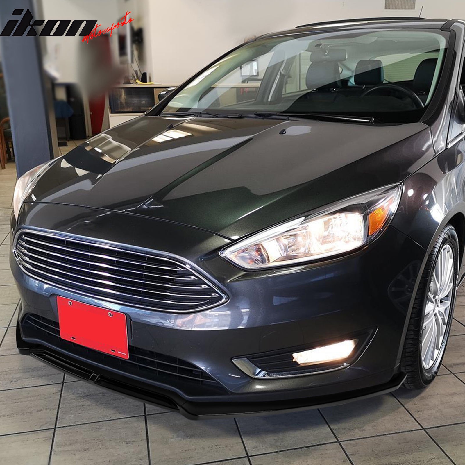 Fits 15-18 Ford Focus IKON Style Front Bumper Lip Spoiler Gloss Black PP 3PCS