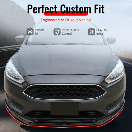 IKON MOTORSPORTS Front Bumper Lip, Compatible with 2015-2018 Ford Focus Sedan & Hatchback, Matte Black PP IKON Style Air Dam Chin Spoiler Protector Splitter 3PCS