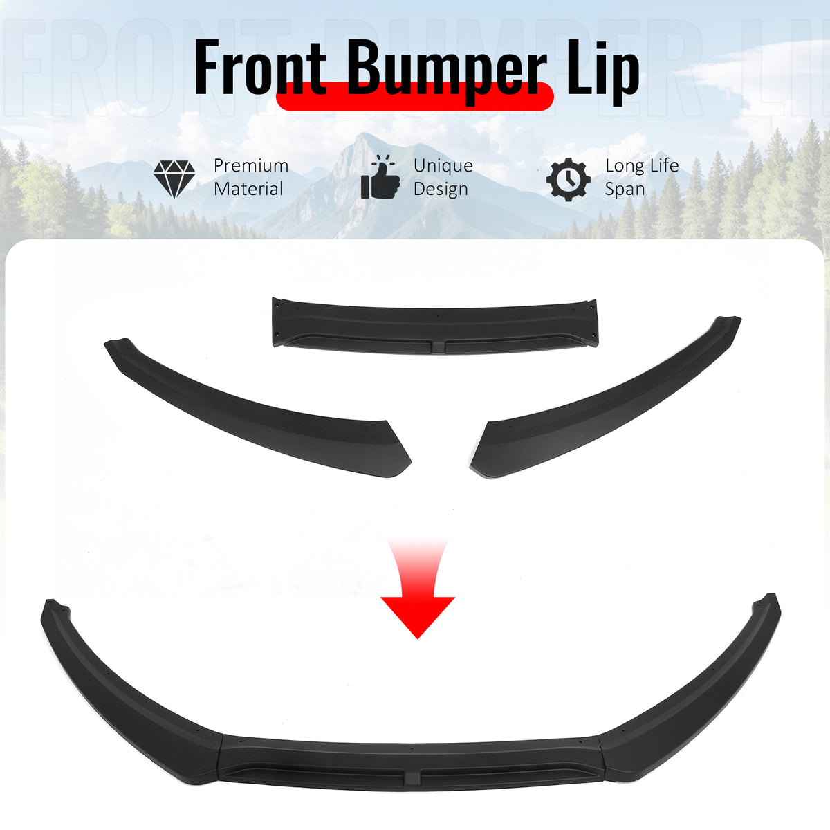 Fits 15-18 Ford Focus IKON Style Front Bumper Lip Spoiler Matte Black PP 3PCS