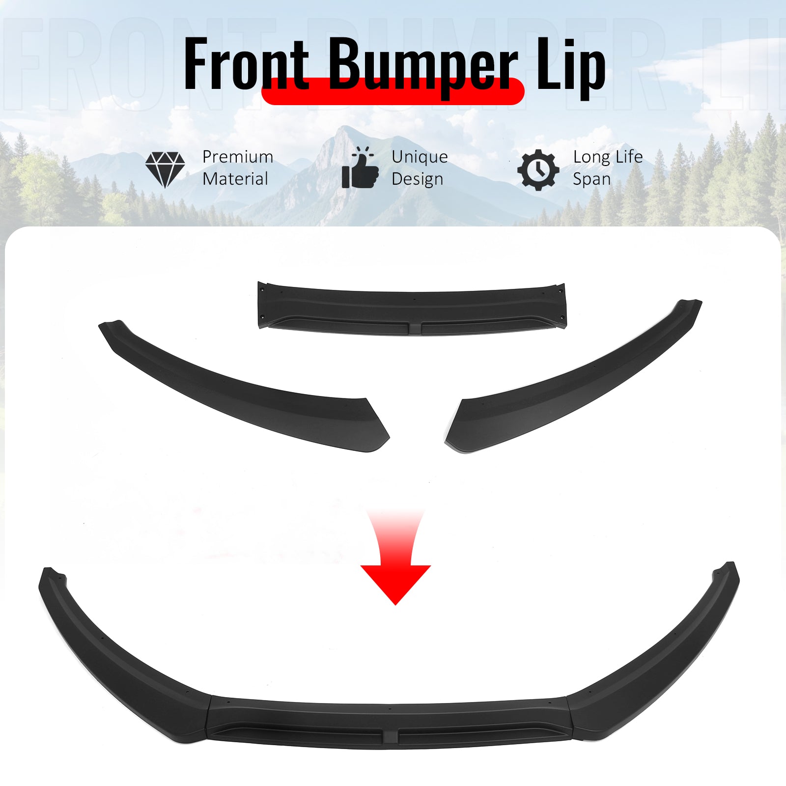 Fits 15-18 Ford Focus IKON Style Front Bumper Lip Spoiler Matte Black PP 3PCS