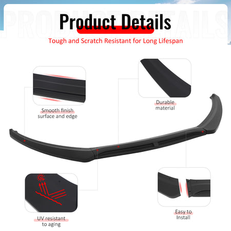 Fits 15-18 Ford Focus IKON Style Front Bumper Lip Spoiler Matte Black PP 3PCS