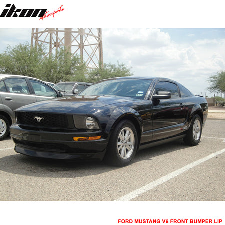 Front Bumper Lip Compatible With 2005-2009 Ford Mustang V6, 3C Style Black PU Front Lip Finisher Under Chin Spoiler Add On by IKON MOTORSPORTS, 2006 2007 2008
