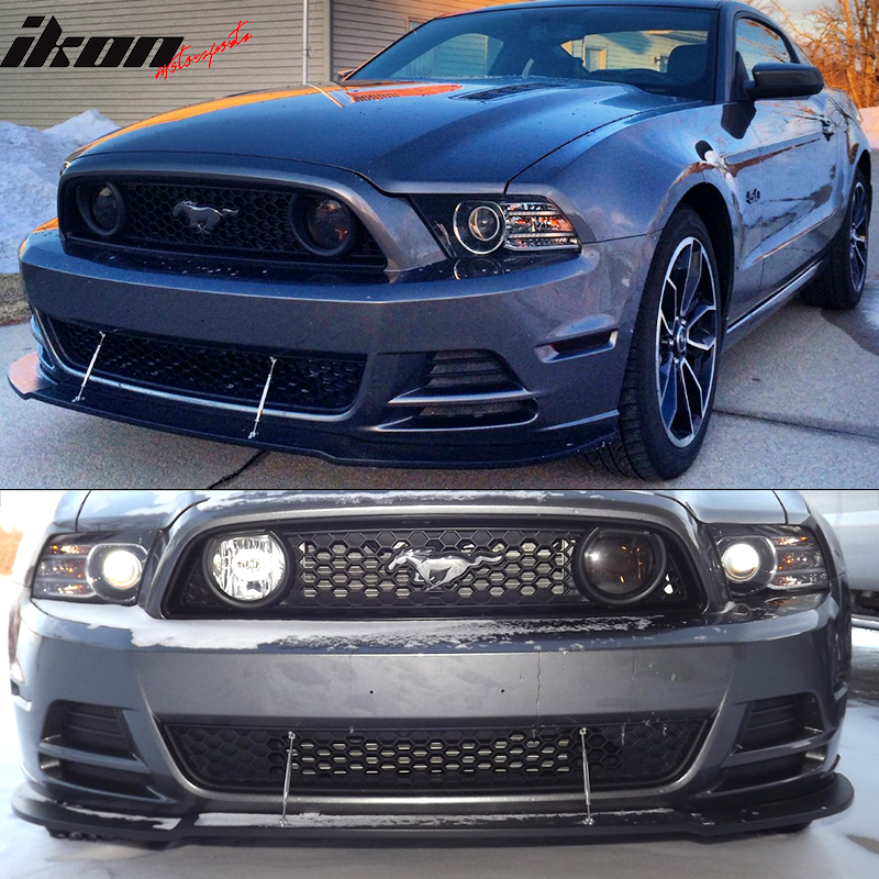 Front Bumper Lip Compatible With 2013-2014 Ford Mustang, GT Style Black PP Front Lip Finisher Under Chin Spoiler Add On by IKON MOTORSPORTS