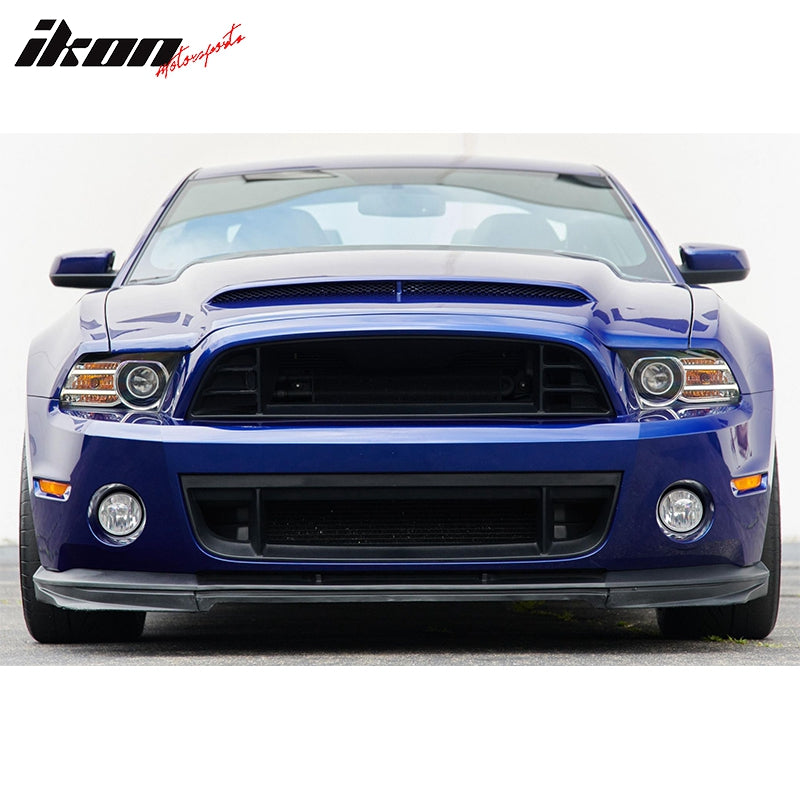 IKON MOTORSPRTS, Front Bumper Lip Compatible With 2010-2014 Ford Mustang GT500, Factory Style Chin Spoiler Unpainted Black PP Polypropylene 3PC Add-On Splitter Valance Diffuser, 2011 2012 2013