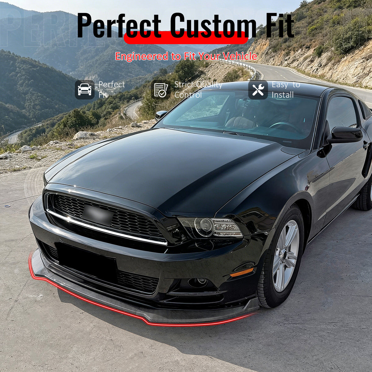 Fit 2013-2014 Ford Mustang V6 GT Front Bumper Lip Carbon Fiber Print ABS