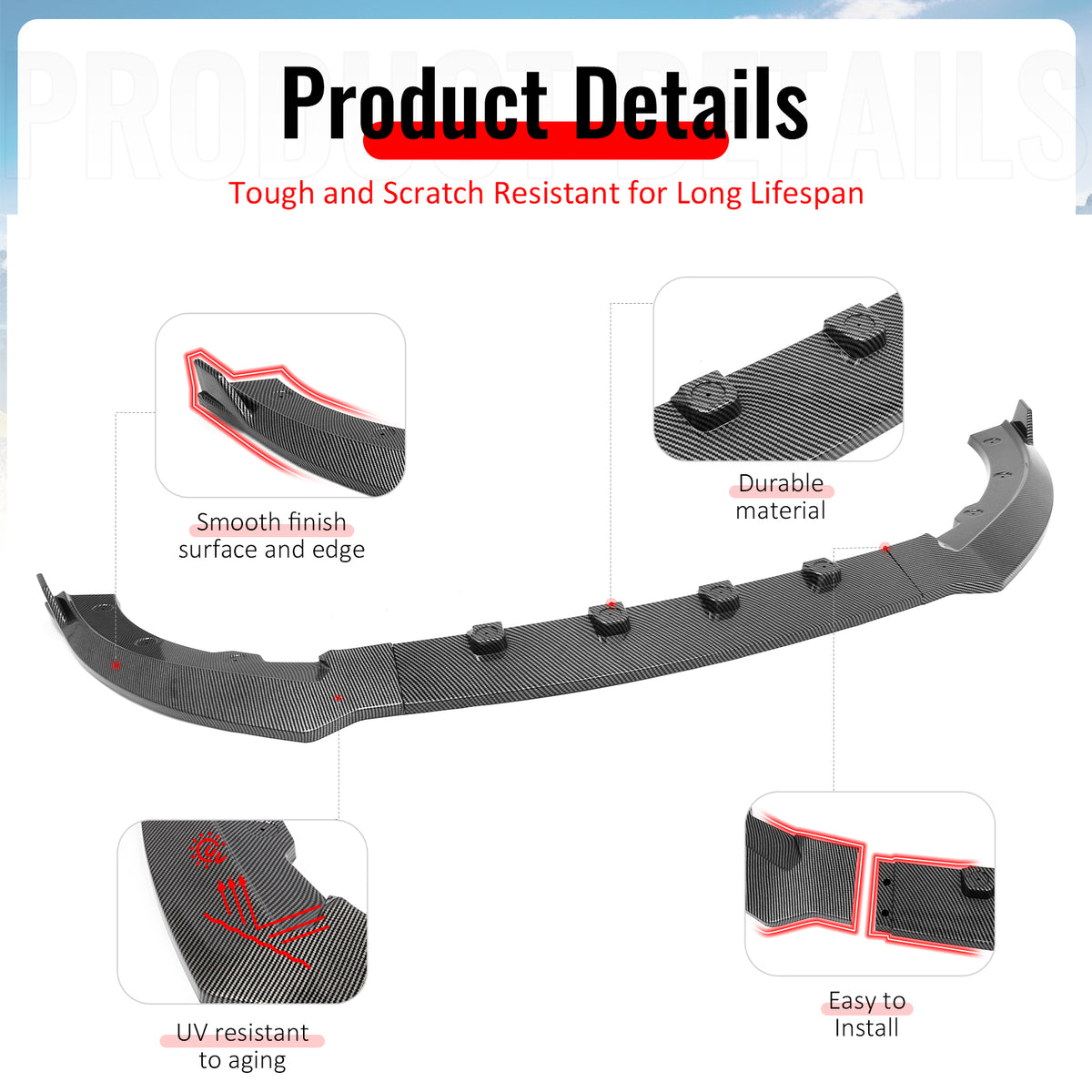 Fits 13-14 Ford Mustang V6 GT IKON Style Front Bumper Lip Carbon Fiber Print ABS