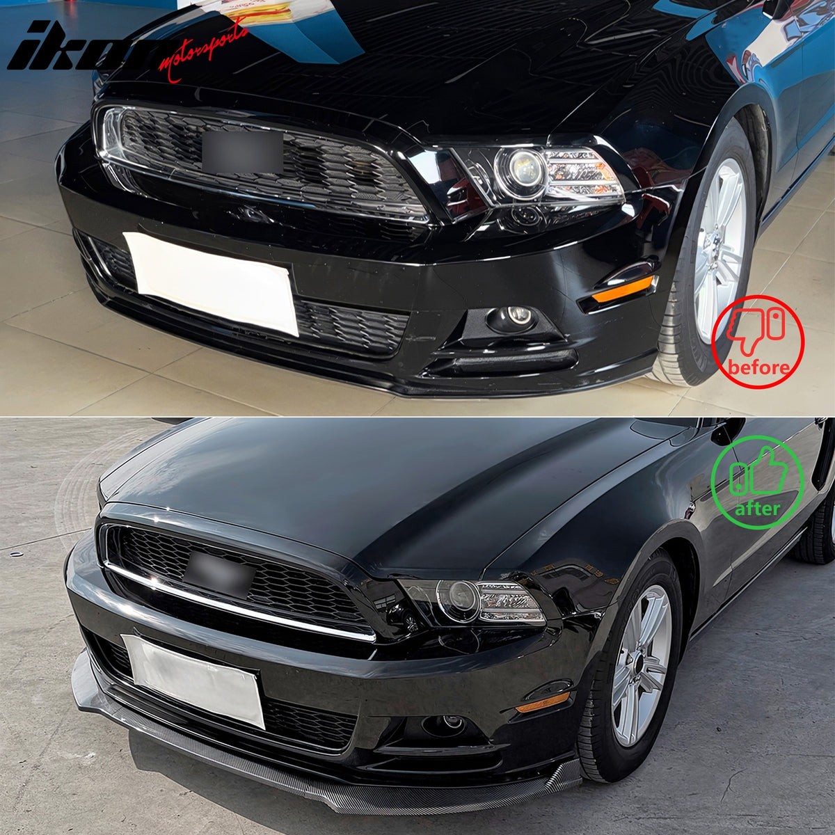Fits 13-14 Ford Mustang V6 GT IKON Style Front Bumper Lip Carbon Fiber Print ABS