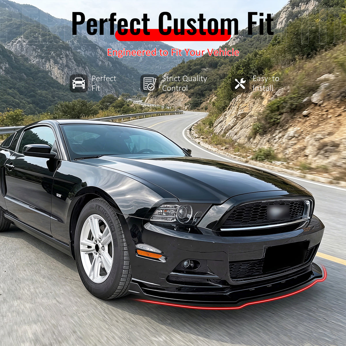 Fit 2013-2014 Ford Mustang V6 GT Front Bumper Lip IKON Style Gloss Black